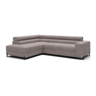 Canapé d'angle COLESIA convertible 5 places gris velours côtelé – gauche – 274x200cm 