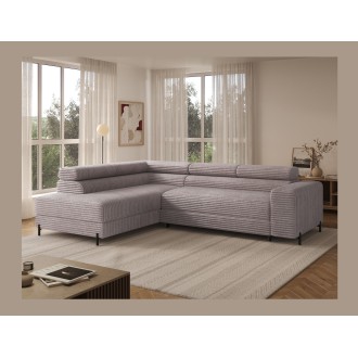 Canapé d'angle COLESIA convertible 5 places gris velours côtelé – gauche – 274x200cm 