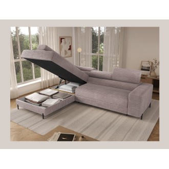 Canapé d'angle COLESIA convertible 5 places gris velours côtelé – gauche – 274x200cm 