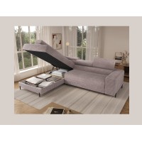 Canapé d'angle COLESIA convertible 5 places gris velours côtelé – gauche – 274x200cm 