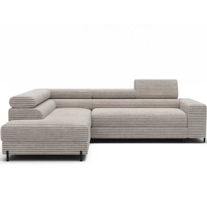Canapé d'angle COLESIA convertible 5 places blanc crème velours côtelé – gauche – 274x200cm 