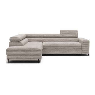 Canapé d'angle COLESIA convertible 5 places blanc crème velours côtelé – gauche – 274x200cm 