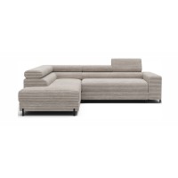 Canapé d'angle COLESIA convertible 5 places blanc crème velours côtelé – gauche – 274x200cm 