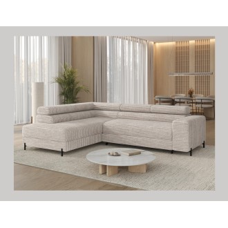 Canapé d'angle COLESIA convertible 5 places blanc crème velours côtelé – gauche – 274x200cm 