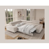 Canapé d'angle COLESIA convertible 5 places blanc crème velours côtelé – gauche – 274x200cm 