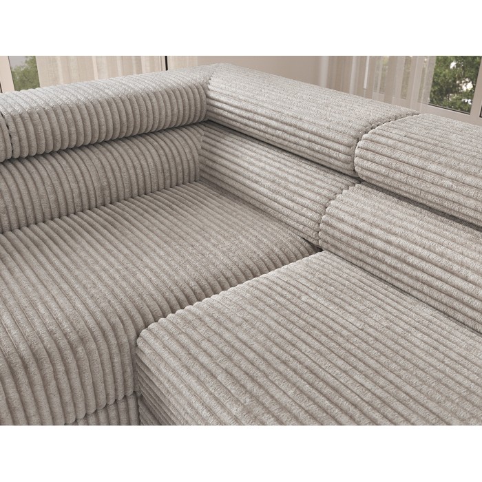 Canapé d'angle COLESIA convertible 5 places blanc crème velours côtelé – gauche – 274x200cm 