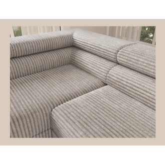 Canapé d'angle COLESIA convertible 5 places blanc crème velours côtelé – gauche – 274x200cm 