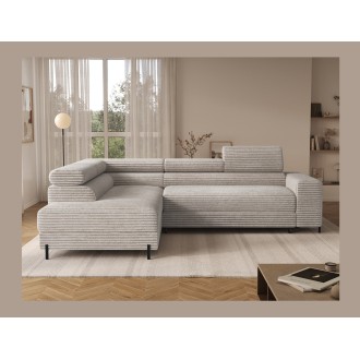 Canapé d'angle COLESIA convertible 5 places blanc crème velours côtelé – gauche – 274x200cm 