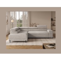 Canapé d'angle COLESIA convertible 5 places blanc crème velours côtelé – gauche – 274x200cm 