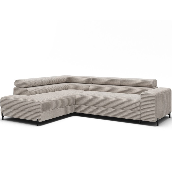 Canapé d'angle COLESIA convertible 5 places blanc crème velours côtelé – gauche – 274x200cm 