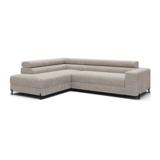 Canapé d'angle COLESIA convertible 5 places blanc crème velours côtelé – gauche – 274x200cm 