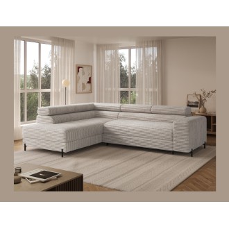 Canapé d'angle COLESIA convertible 5 places blanc crème velours côtelé – gauche – 274x200cm 