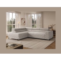 Canapé d'angle COLESIA convertible 5 places blanc crème velours côtelé – gauche – 274x200cm 
