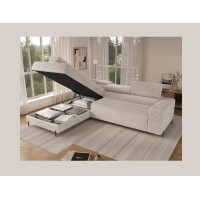 Canapé d'angle COLESIA convertible 5 places blanc crème velours côtelé – gauche – 274x200cm 