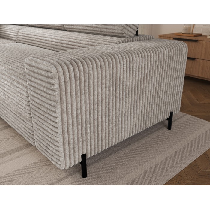 Canapé d'angle COLESIA convertible 5 places blanc crème velours côtelé – gauche – 274x200cm 
