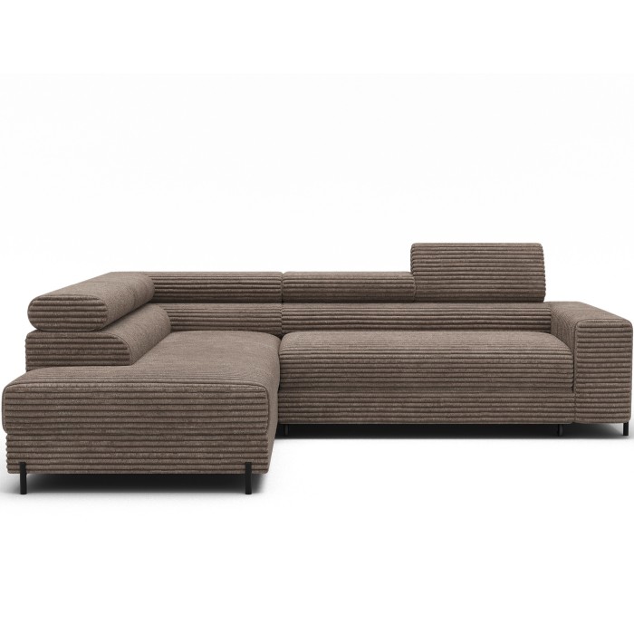 Canapé d'angle COLESIA convertible 5 places brun clair velours côtelé – gauche – 274x200cm 