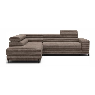 Canapé d'angle COLESIA convertible 5 places brun clair velours côtelé – gauche – 274x200cm 