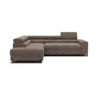 Canapé d'angle COLESIA convertible 5 places brun clair velours côtelé – gauche – 274x200cm 