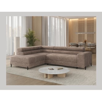 Canapé d'angle COLESIA convertible 5 places brun clair velours côtelé – gauche – 274x200cm 