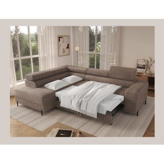 Canapé d'angle COLESIA convertible 5 places brun clair velours côtelé – gauche – 274x200cm 