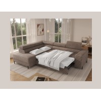 Canapé d'angle COLESIA convertible 5 places brun clair velours côtelé – gauche – 274x200cm 