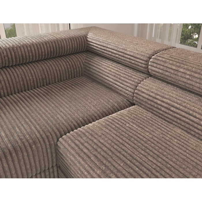 Canapé d'angle COLESIA convertible 5 places brun clair velours côtelé – gauche – 274x200cm 