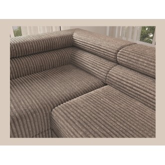 Canapé d'angle COLESIA convertible 5 places brun clair velours côtelé – gauche – 274x200cm 