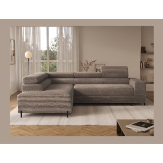 Canapé d'angle COLESIA convertible 5 places brun clair velours côtelé – gauche – 274x200cm 