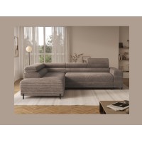 Canapé d'angle COLESIA convertible 5 places brun clair velours côtelé – gauche – 274x200cm 