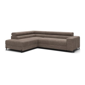 Canapé d'angle COLESIA convertible 5 places brun clair velours côtelé – gauche – 274x200cm 