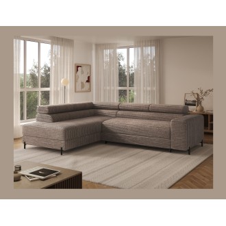 Canapé d'angle COLESIA convertible 5 places brun clair velours côtelé – gauche – 274x200cm 