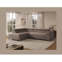 Canapé d'angle COLESIA convertible 5 places brun clair velours côtelé – gauche – 274x200cm 