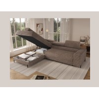 Canapé d'angle COLESIA convertible 5 places brun clair velours côtelé – gauche – 274x200cm 