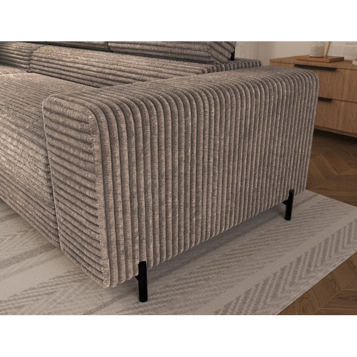 Canapé d'angle COLESIA convertible 5 places brun clair velours côtelé – gauche – 274x200cm 