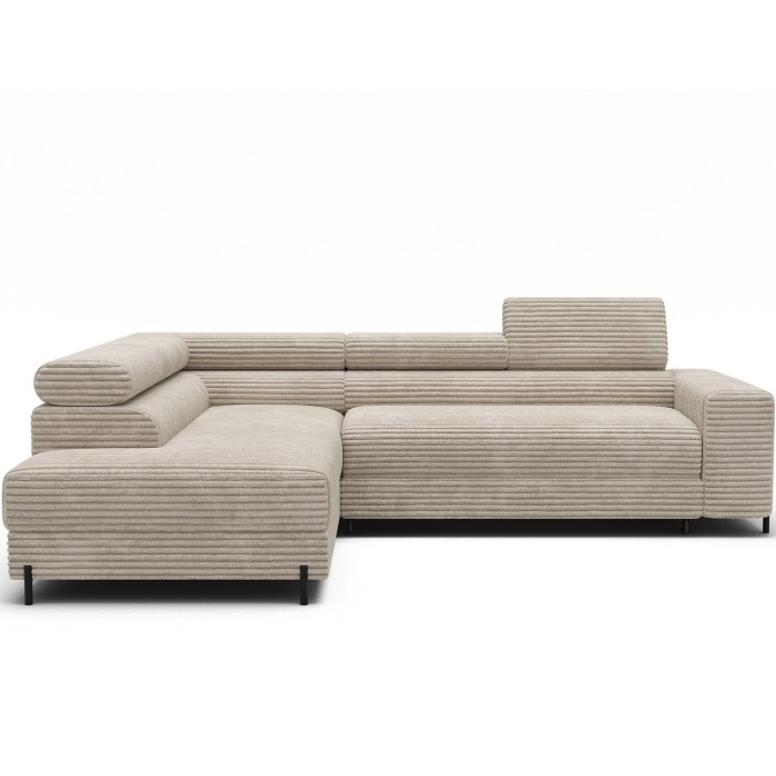 Canapé d'angle COLESIA convertible 5 places beige velours côtelé – gauche – 274x200cm 
