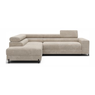Canapé d'angle COLESIA convertible 5 places beige velours côtelé – gauche – 274x200cm 