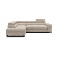 Canapé d'angle COLESIA convertible 5 places beige velours côtelé – gauche – 274x200cm 