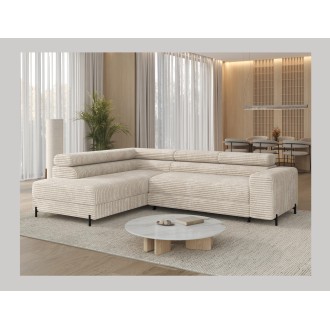Canapé d'angle COLESIA convertible 5 places beige velours côtelé – gauche – 274x200cm 