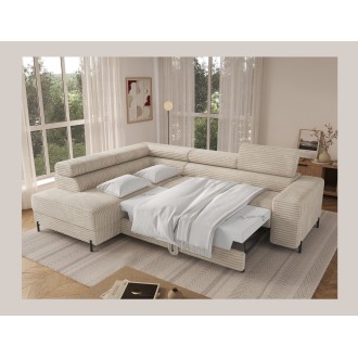 Canapé d'angle COLESIA convertible 5 places beige velours côtelé – gauche – 274x200cm 