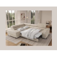 Canapé d'angle COLESIA convertible 5 places beige velours côtelé – gauche – 274x200cm 