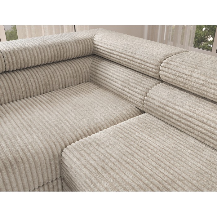 Canapé d'angle COLESIA convertible 5 places beige velours côtelé – gauche – 274x200cm 