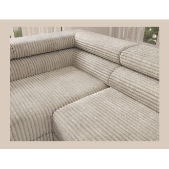 Canapé d'angle COLESIA convertible 5 places beige velours côtelé – gauche – 274x200cm 