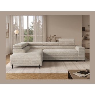 Canapé d'angle COLESIA convertible 5 places beige velours côtelé – gauche – 274x200cm 