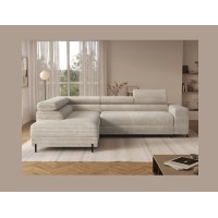Canapé d'angle COLESIA convertible 5 places beige velours côtelé – gauche – 274x200cm 