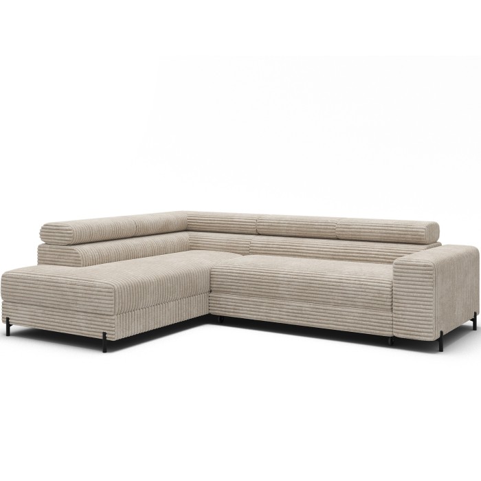 Canapé d'angle COLESIA convertible 5 places beige velours côtelé – gauche – 274x200cm 