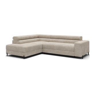Canapé d'angle COLESIA convertible 5 places beige velours côtelé – gauche – 274x200cm 
