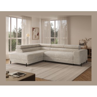 Canapé d'angle COLESIA convertible 5 places beige velours côtelé – gauche – 274x200cm 