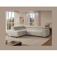 Canapé d'angle COLESIA convertible 5 places beige velours côtelé – gauche – 274x200cm 