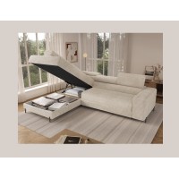 Canapé d'angle COLESIA convertible 5 places beige velours côtelé – gauche – 274x200cm 