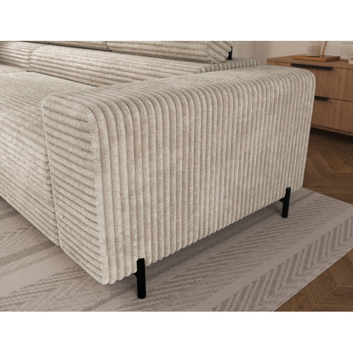 Canapé d'angle COLESIA convertible 5 places beige velours côtelé – gauche – 274x200cm 